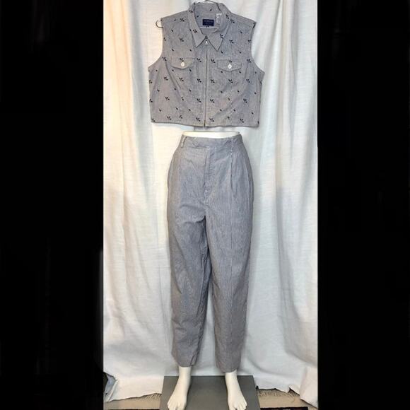 Liz Claiborne Pants - Vintage LizSport 2pc Pinstripe Embroidered Summer Outfit (size 12)